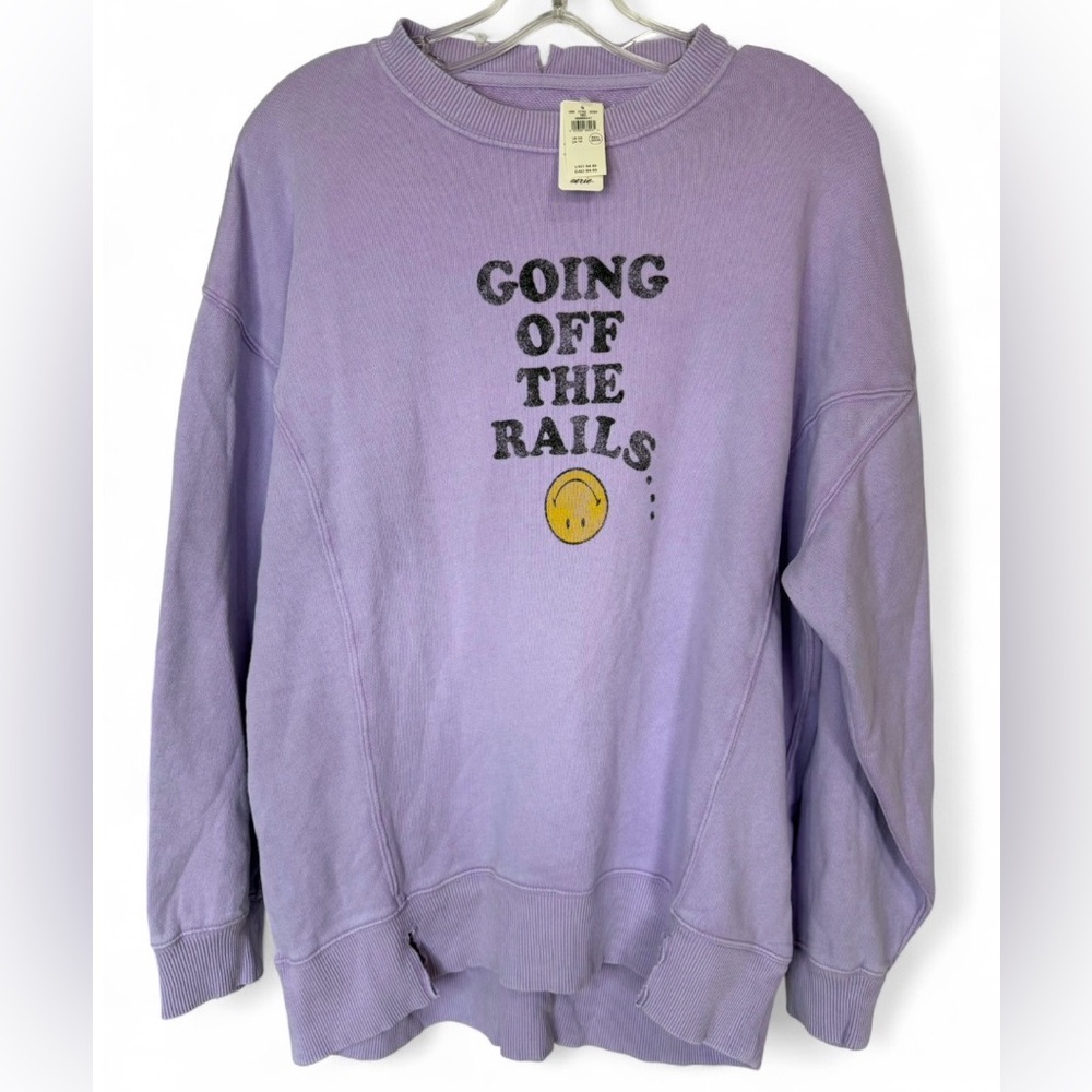 NWT Aerie Smiley Going Off The Rails Lavender Crewneck Sweatshirt XS Oversized
